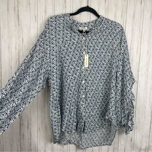 Max Studio NWT blue floral ruffle blouse large